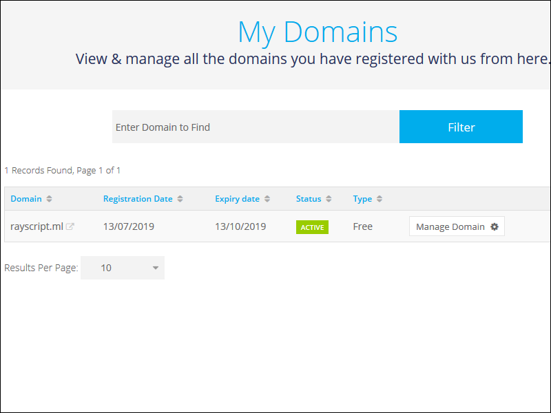 Domain name from Freenom
